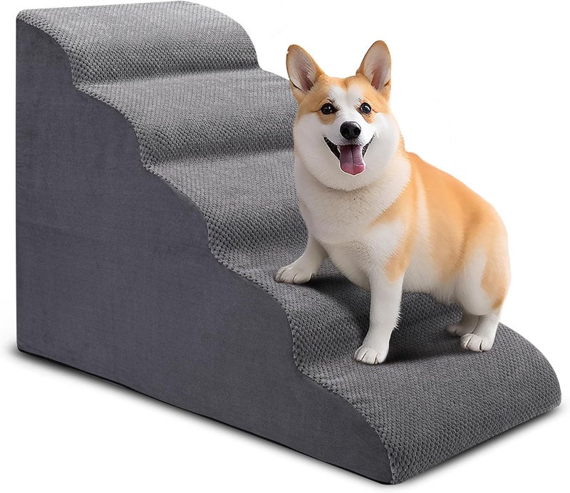 CiWiVOKi Dog Stairs for Bed, 5-Step Dog Steps for Couch and High Bed, Non-Slip Pet Stairs, 24" High Sofa Foam Ramp - Best for Small Pets, Older Cats with Joint Pain - Image 1